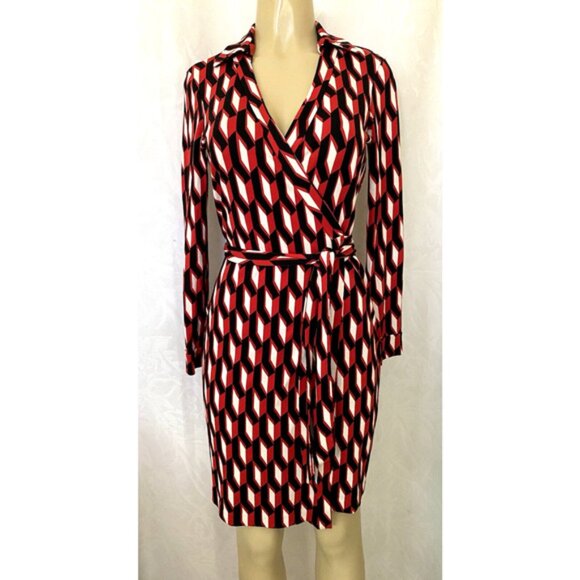 Diane von Furstenberg New Jeanne Two Wrap Dress Red Black White Arrow To… - Picture 2 of 9